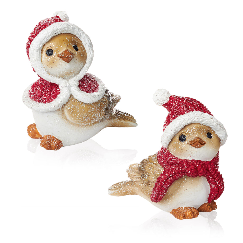 10cm Glitter Bird w-Santa Hat