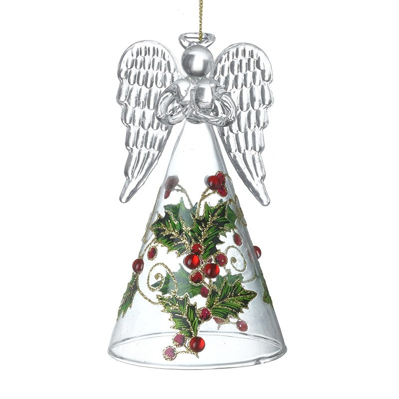 Glass Angel With Holly Dress (13cm)