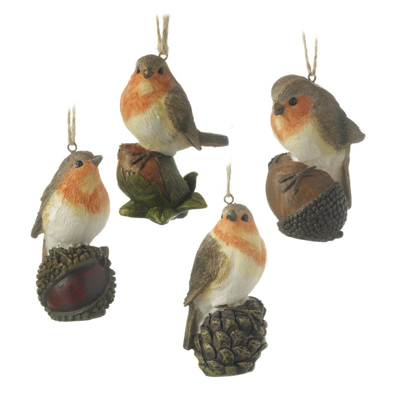 Robins Sitting On Nuts Set Of Four (7x4.5x9.5cm)