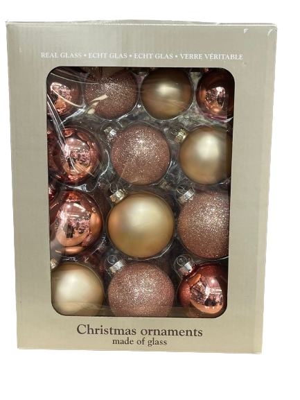 26 pce - 7cm Glass Pink Baubles