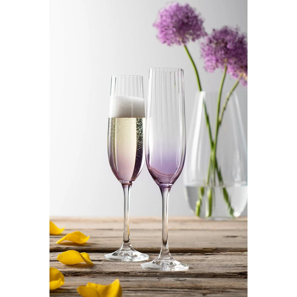 ERNE CHAMPAGNE FLUTE GLASS PAIR AMETHYST